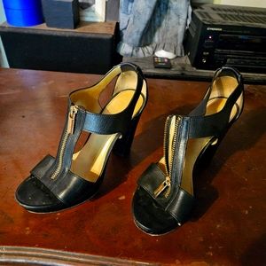 Michael Kors Black Leather Front Zip High Heels